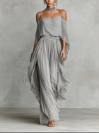 Elena | Off-Shoulder Chiffon Camisole & Pants Set
