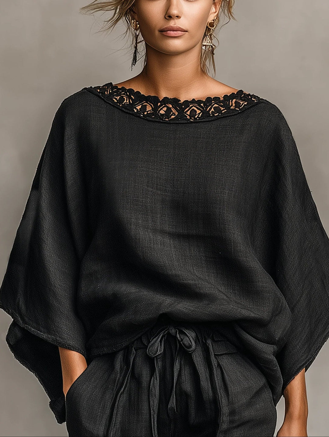 Harper | Lace Boat Neck Blouse &amp; Shorts Set