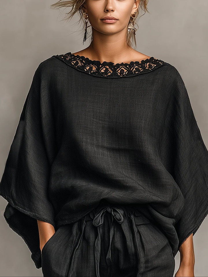 Harper | Lace Boat Neck Blouse &amp; Shorts Set