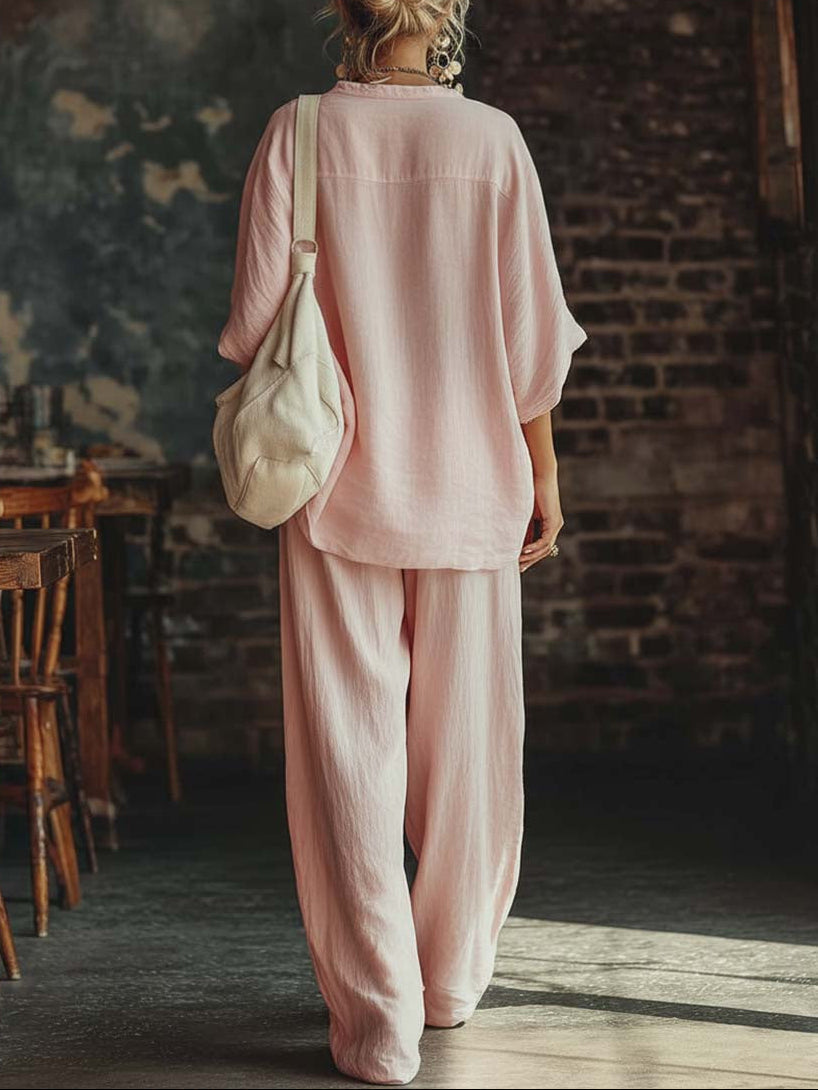 Harper | Blended Fabric V-Neck Shirt &amp; Trousers Set