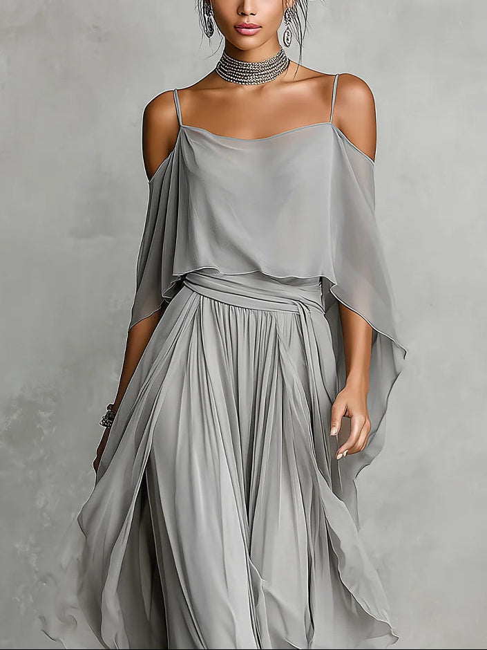 Elena | Off-Shoulder Chiffon Camisole &amp; Pants Set