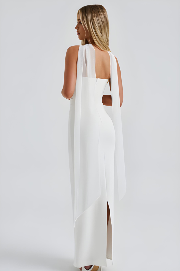 Deborah - Strapless Bandage Maxi Dress with Chiffon Halter Drape