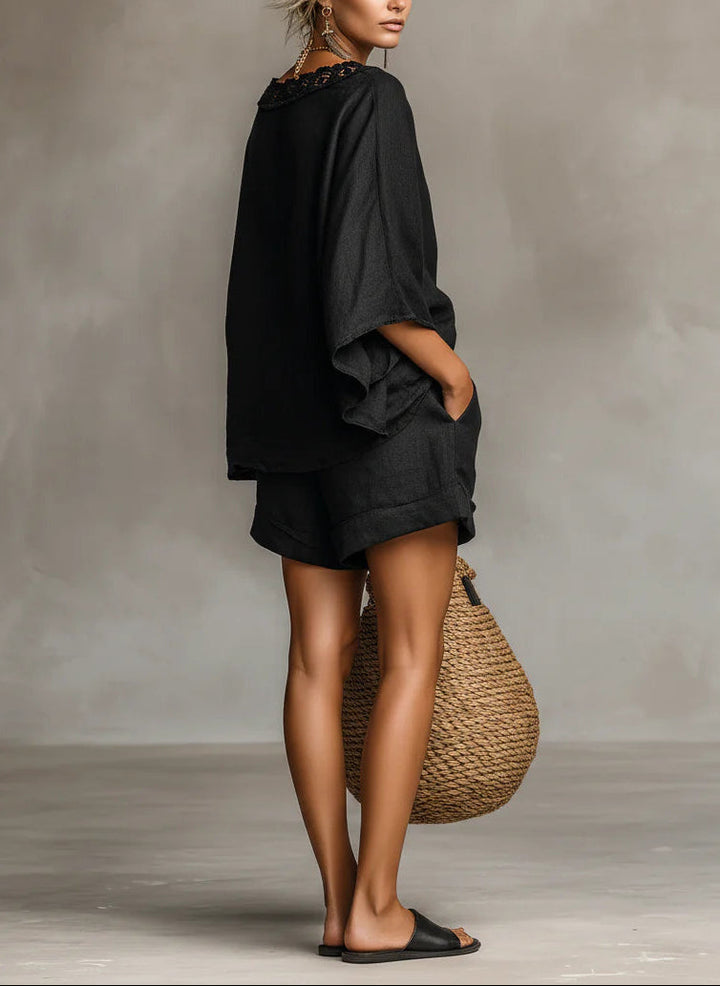 Harper | Lace Boat Neck Blouse &amp; Shorts Set