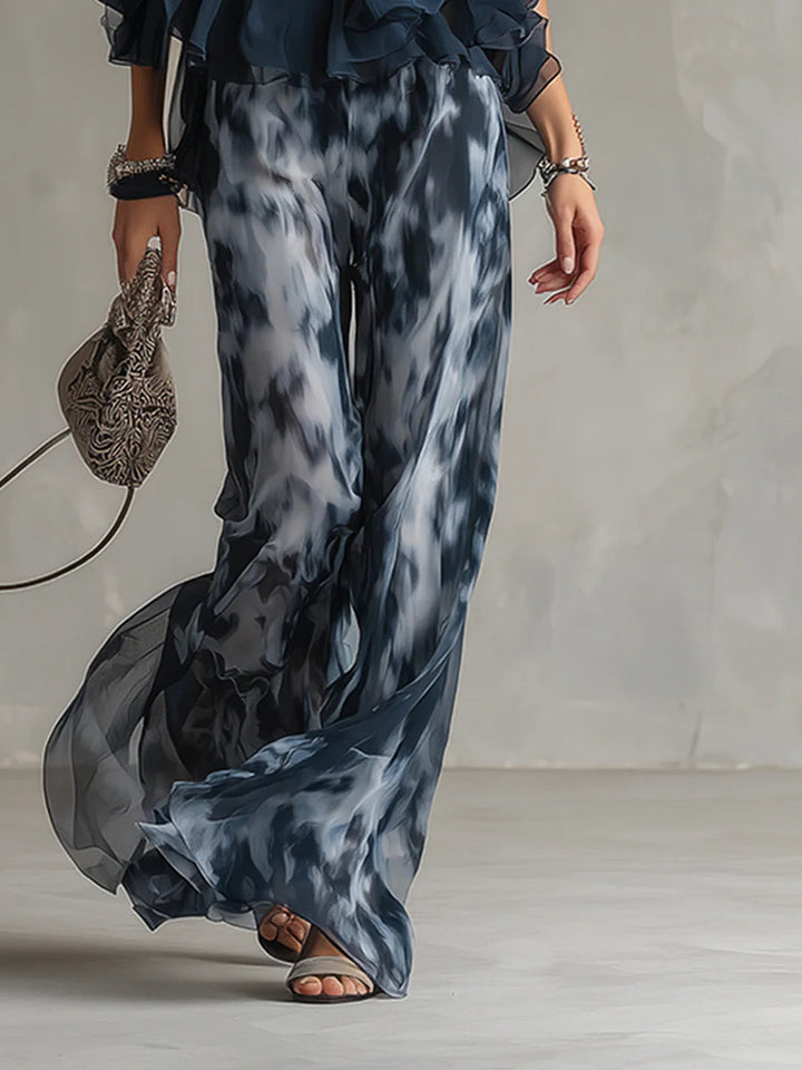 Imani | Chiffon Halter Top &amp; Printed Wide-Leg Pants Set