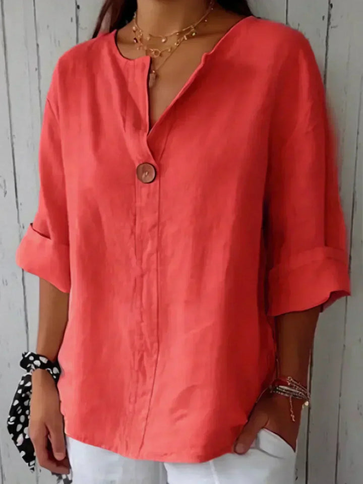Audrey | Women’s V-Neck Button Front Linen Blouse