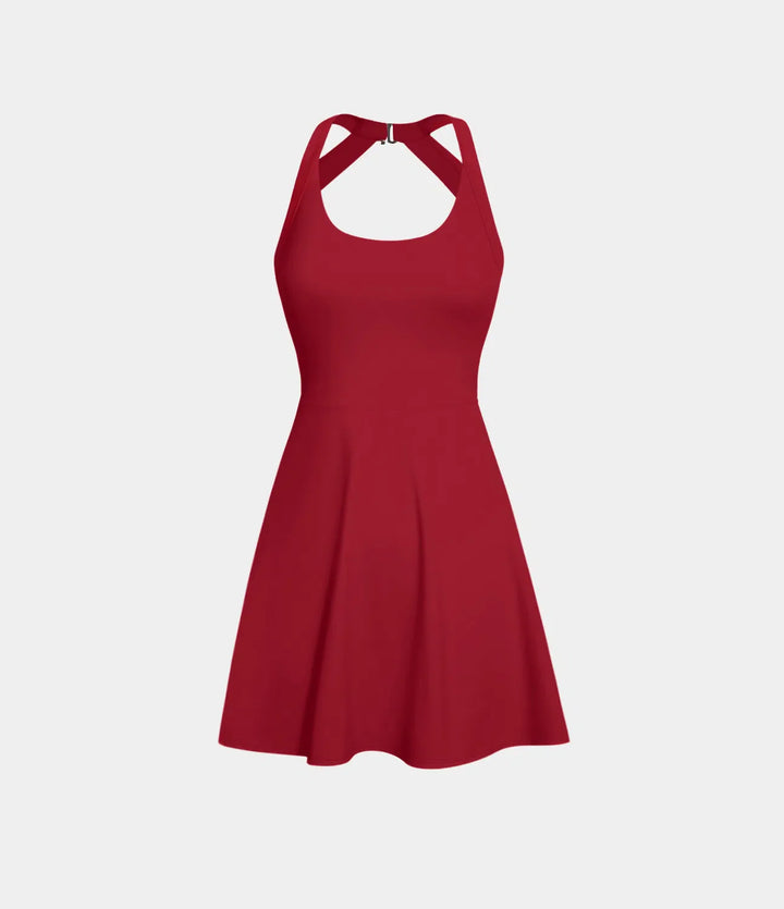 SOLIRA - Athletic Tennis Dress with Built-In Shorts and Crossback Straps