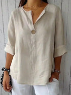 Audrey | Women’s V-Neck Button Front Linen Blouse