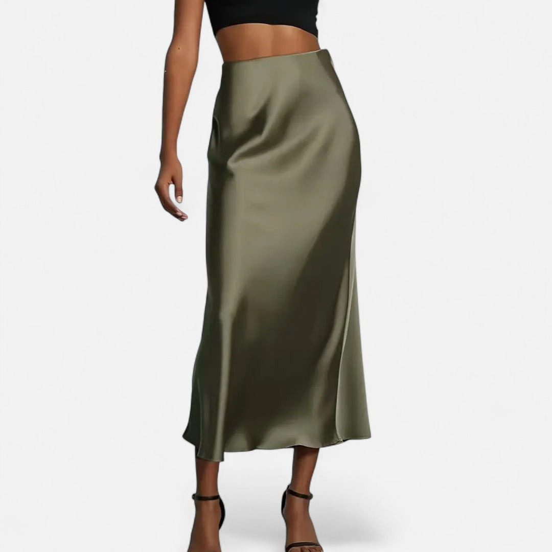 High-Waisted Satin Midi Skirt for Women