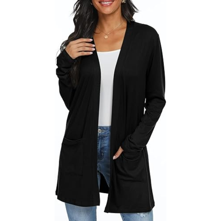 Lightweight, Casual, Open Long Cardigan with Pockets