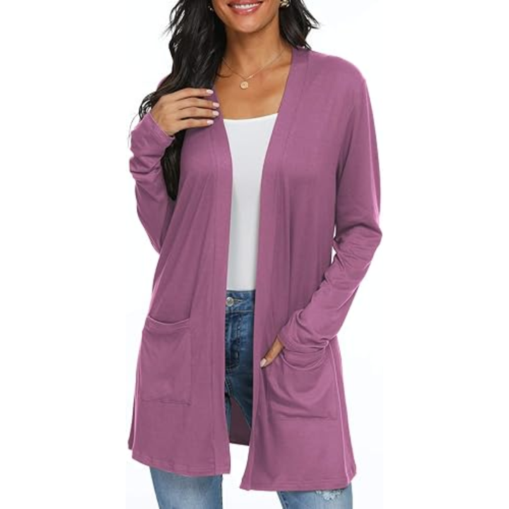 Lightweight, Casual, Open Long Cardigan with Pockets