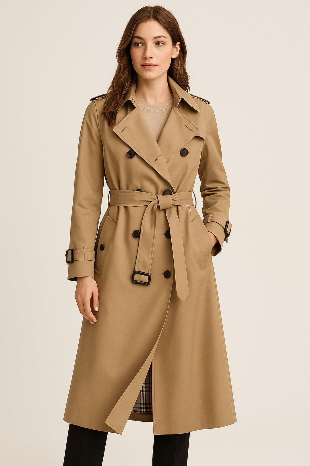 Coat Women - Double Autumn Trench Coat with Button Front