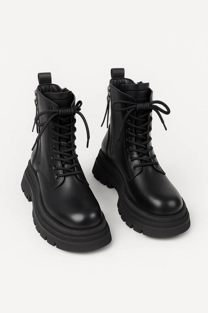 Boots Women - Platform Sole Winter Boots with Lace-Up Detail
