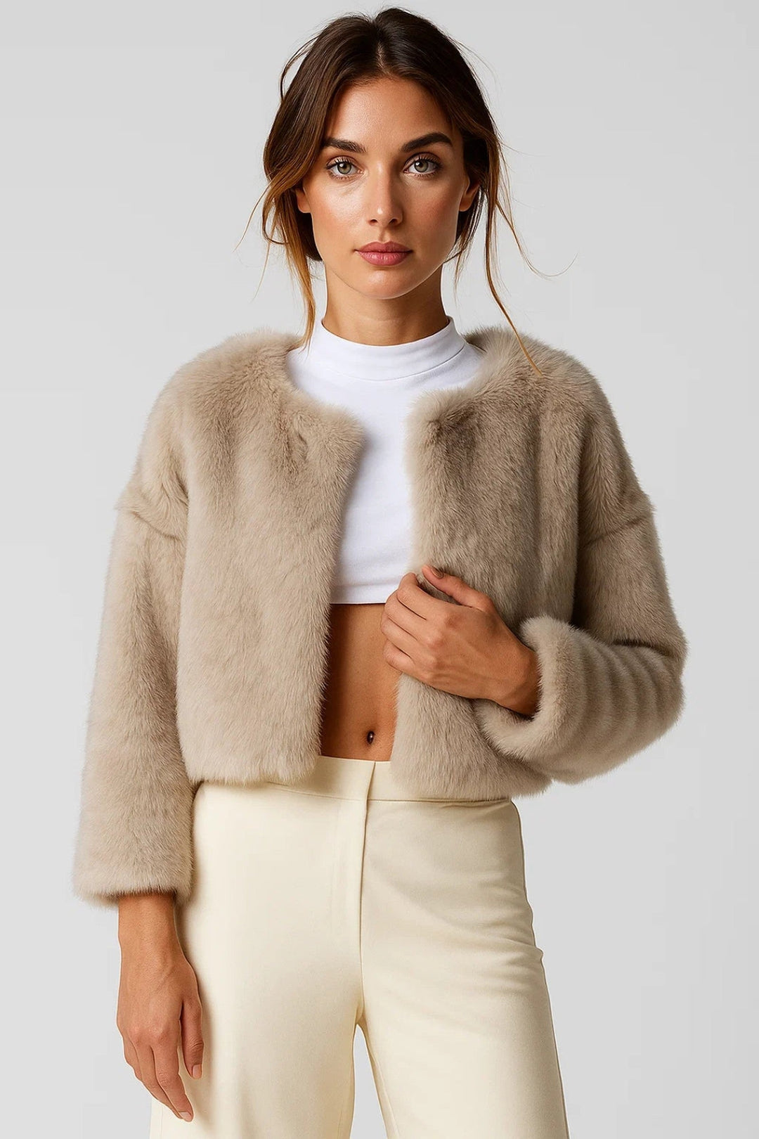 Jacket Women - Cropped Fluffy Faux Jacket