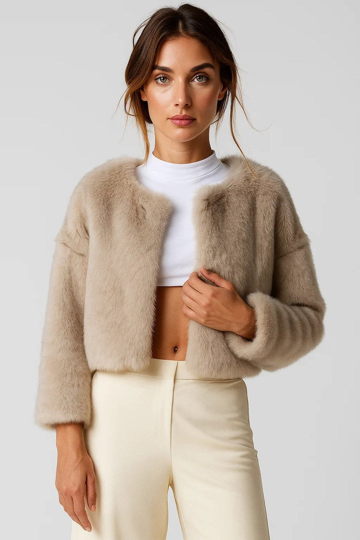 Jacket Women - Cropped Fluffy Faux Jacket