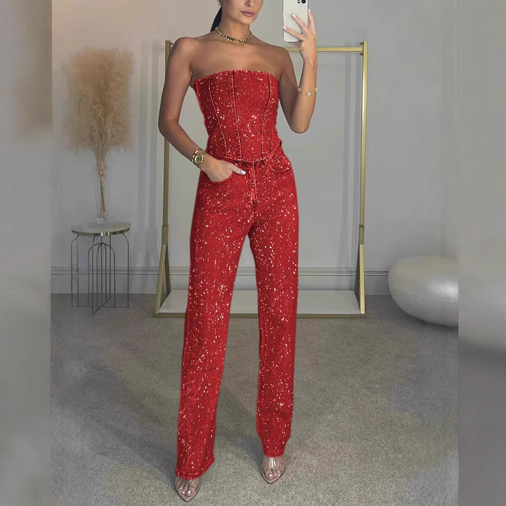 Glimmer | Glitter Set with Crop Top and Jeans