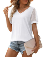 Susan - Women's V-Neck Mesh Sleeve Casual Top