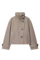 Jacket Women - Wool Blend Cropped Jacket with Buckle Collar
