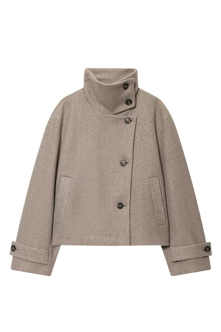 Jacket Women - Wool Blend Cropped Jacket with Buckle Collar