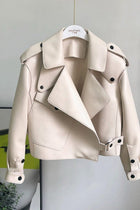 Trench Coat Women - Leather Cropped Trench Coat with Long Sleeves
