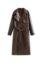 Trench Coat Women - Double-Breasted Belted Trench Coat with Long Sleeves
