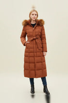 Parka Women - Quilted Parka with Belted Waist and Faux Fur Hood