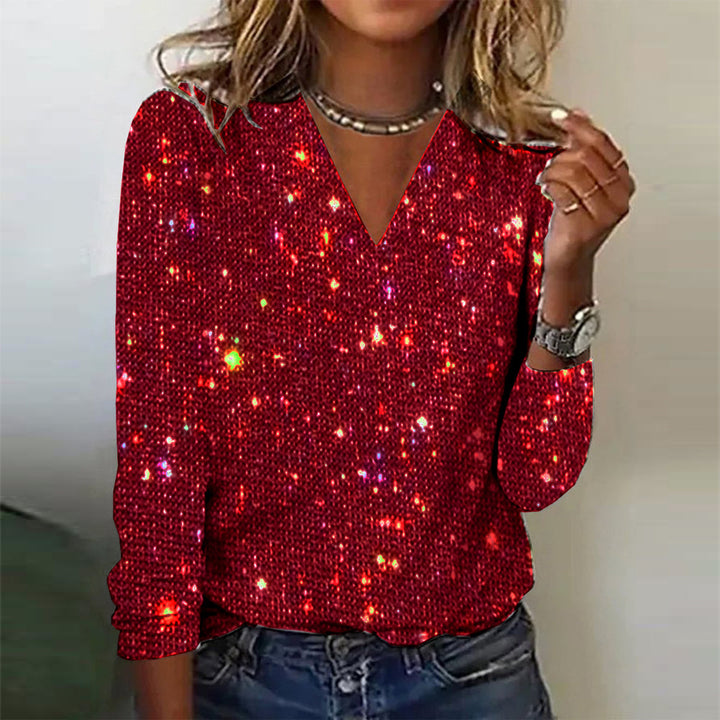 Shimmering Long Sleeve Blouse with V-Neck Unisex