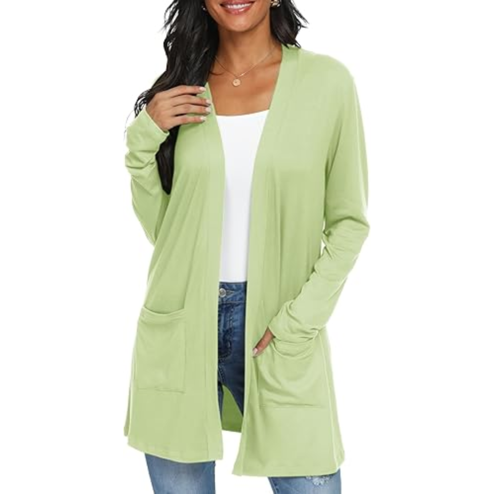 Lightweight, Casual, Open Long Cardigan with Pockets