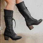 Amelia - Women's Lace Up Knee High Boots with Block Heel