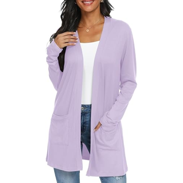 Lightweight, Casual, Open Long Cardigan with Pockets