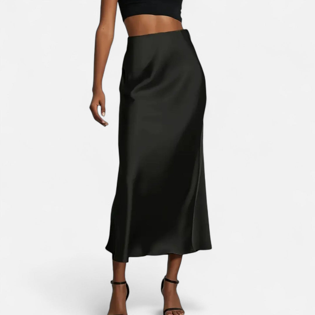 High-Waisted Satin Midi Skirt for Women