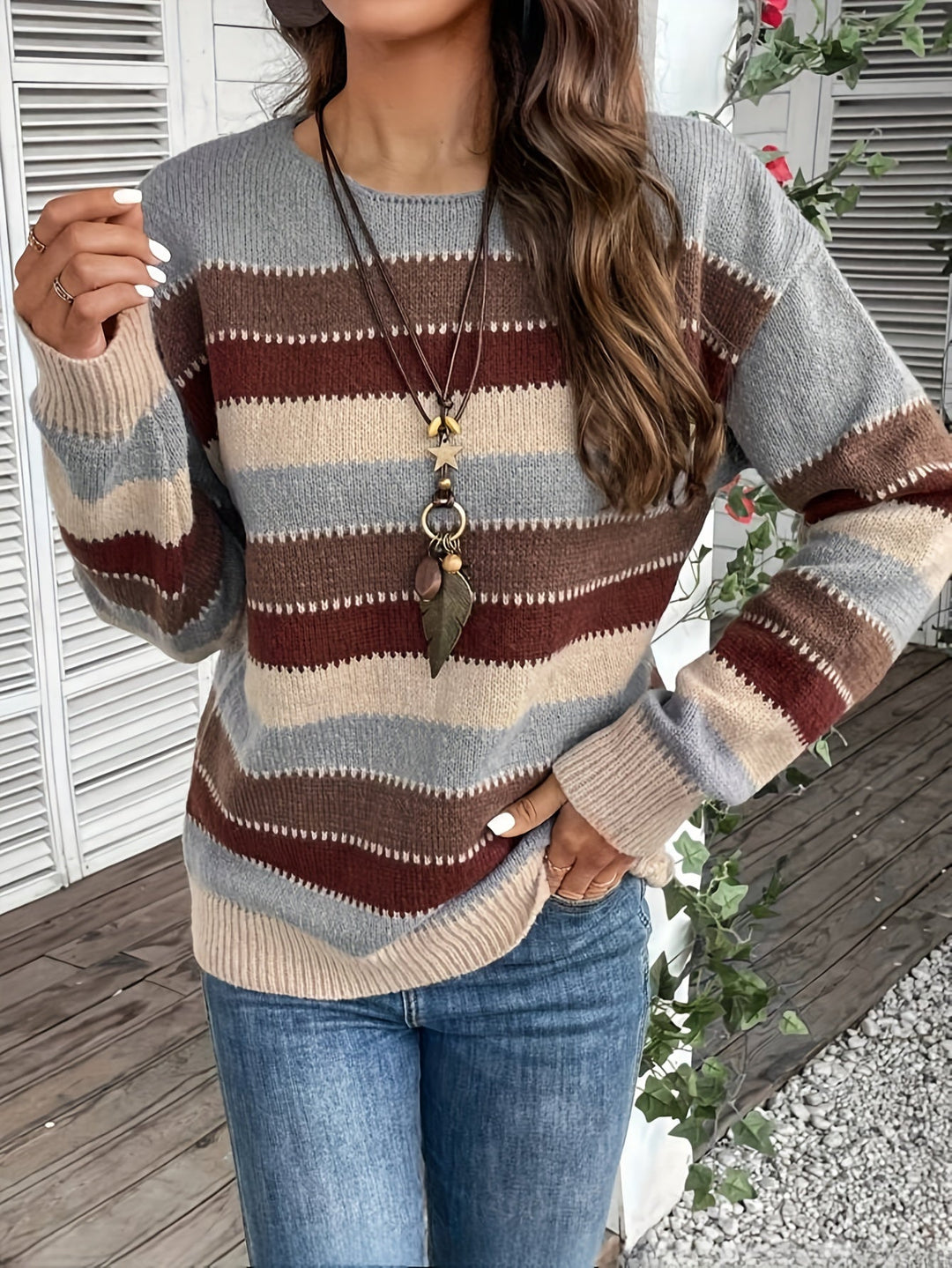 Delphine | Striped Sweater for Women with Round Neck