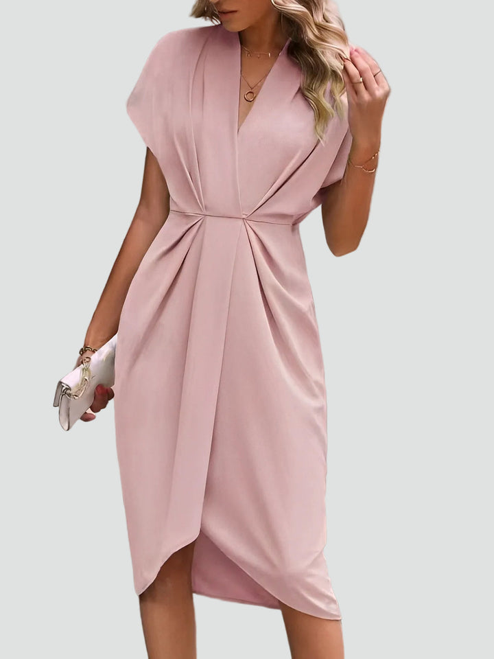 Midi Wrap Dress for Women with V-Neck and Pleats, Elegant and Feminine for Cocktail and Dinner - Luciana Mazzini