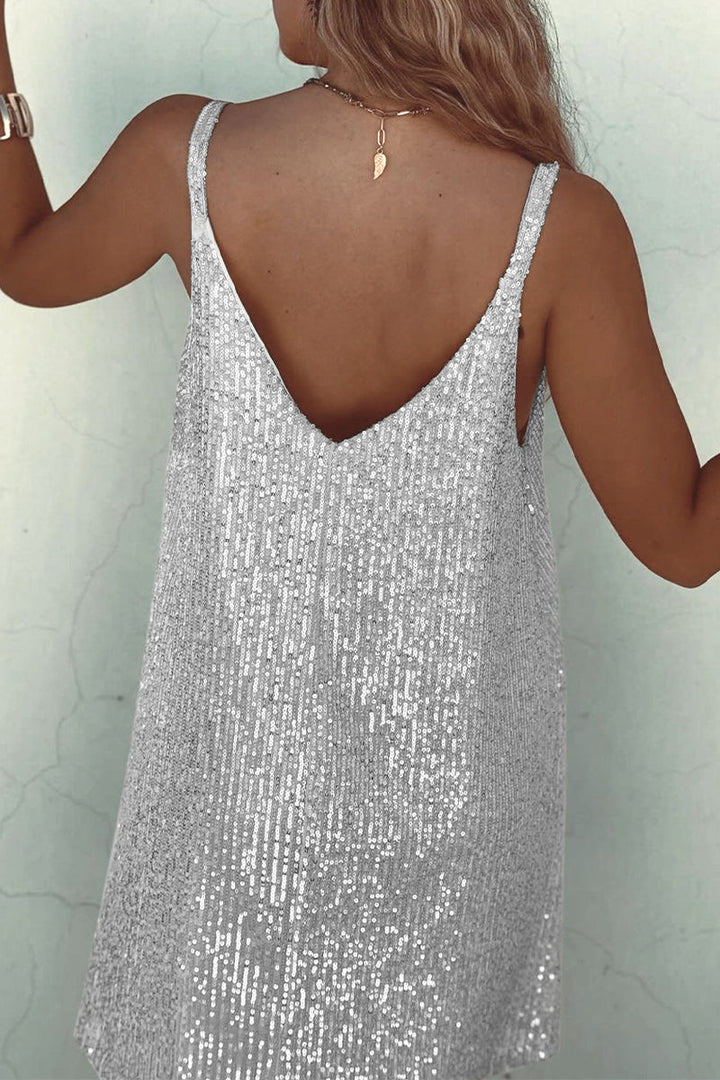 Shiny Short Dress with V-Neck Unisex