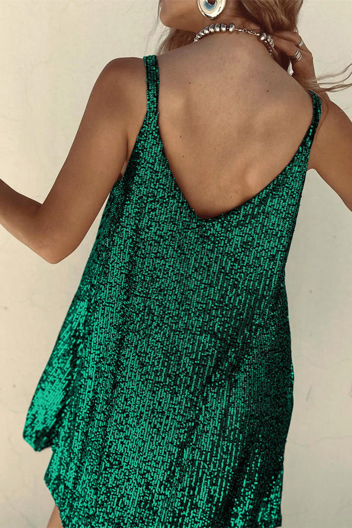 Shiny Short Dress with V-Neck Unisex