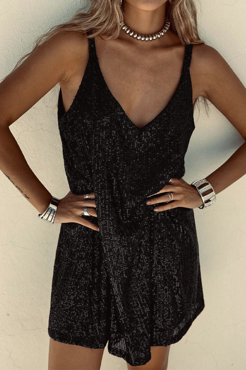 Shiny Short Dress with V-Neck Unisex