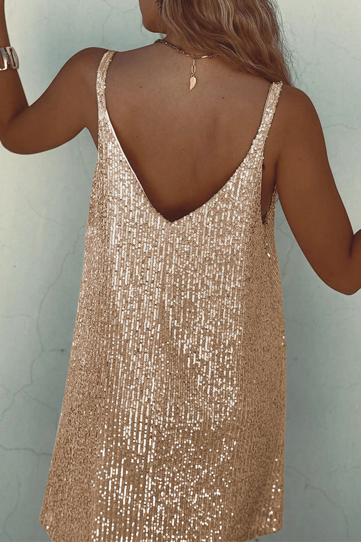 Shiny Short Dress with V-Neck Unisex
