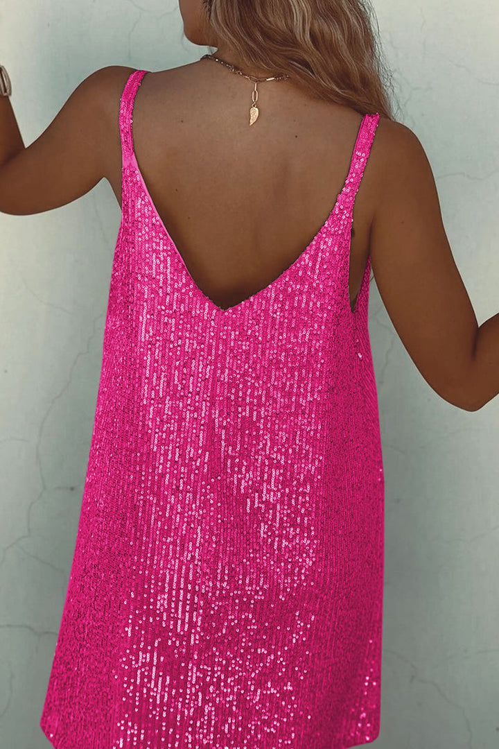 Shiny Short Dress with V-Neck Unisex