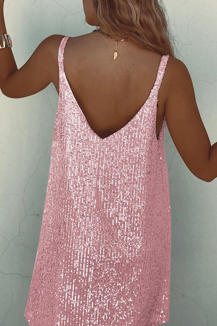 Shiny Short Dress with V-Neck Unisex