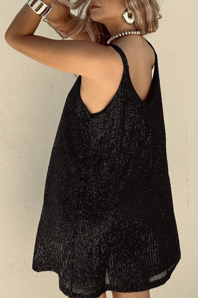 Shiny Short Dress with V-Neck Unisex