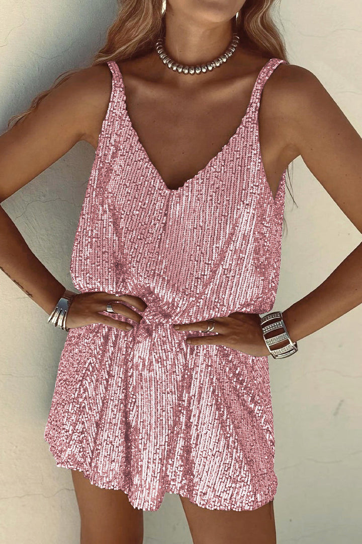 Shiny Short Dress with V-Neck Unisex