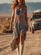 Casual Sporty Retro Irregular American Flag Print Vest Midi Dress