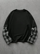 T-shirt with plaid patchwork sleeves