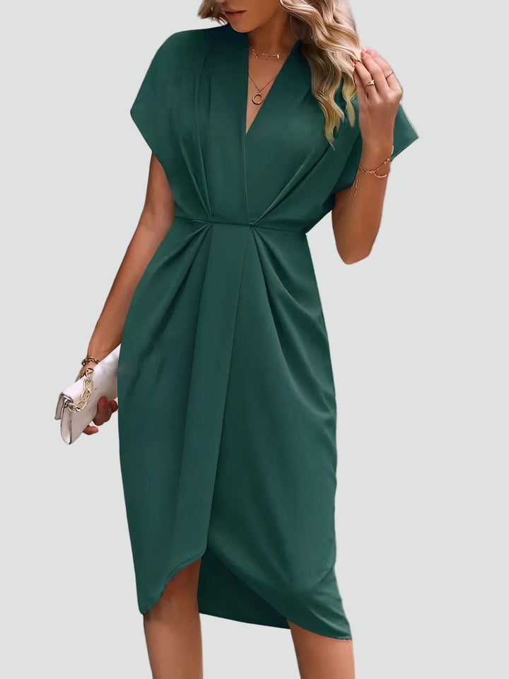 Midi Wrap Dress for Women with V-Neck and Pleats, Elegant and Feminine for Cocktail and Dinner - Luciana Mazzini