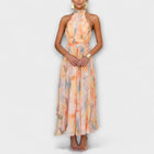 Halter-Neck Watercolor Print Maxi Dress
