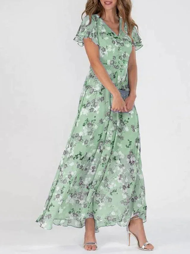 Elegant Floral Chiffon Dress - Camille