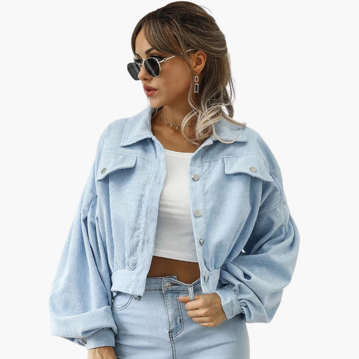 Linda - Oversized Cropped Corduroy Jacket with Balloon Sleeves