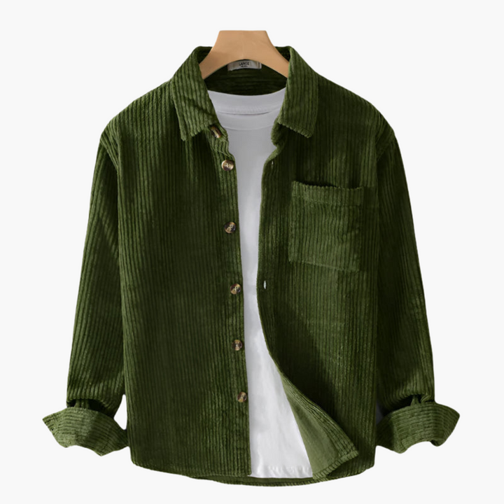 Cord Overshirt for Men - Oversized Long Sleeves and Button Placket