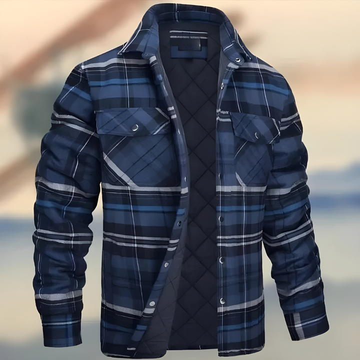 Warm quilted check shirt jacket for men