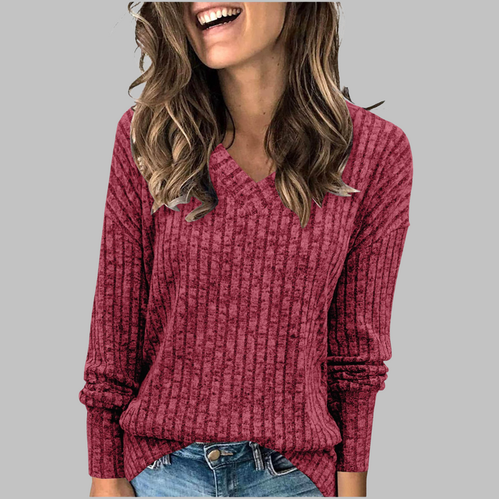Sweater for women with V-neck and long sleeves
