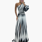 Susan - One-shoulder - Print Puff Sleeve Maxi Dress with Slit
